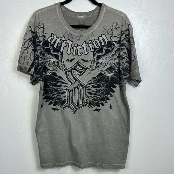 Affliction Shinedown Gray Short Sleeve Tee With Bold Graphic Design Size XL - Picture 1 of 7